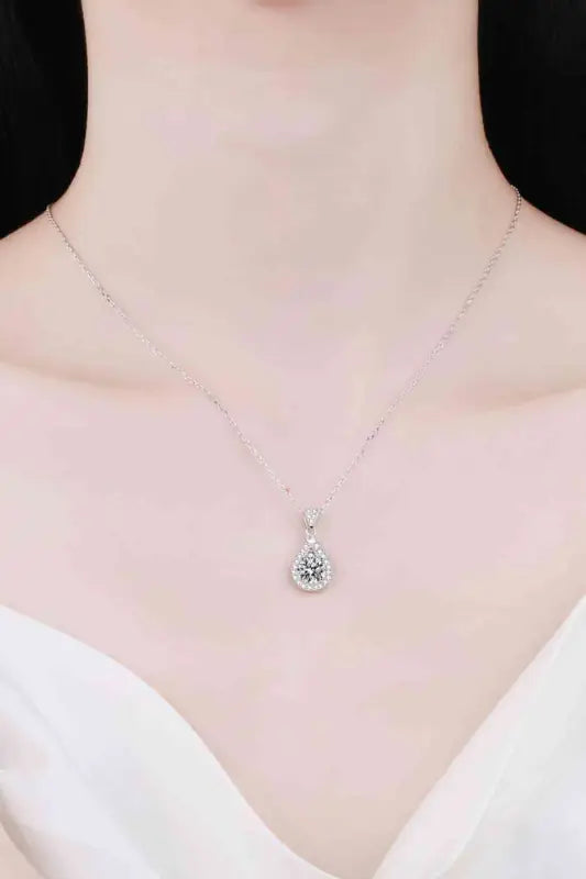 2 Carat Moissanite Teardrop Pendant 925 Sterling Silver Necklace - Silver / One Size - Necklaces