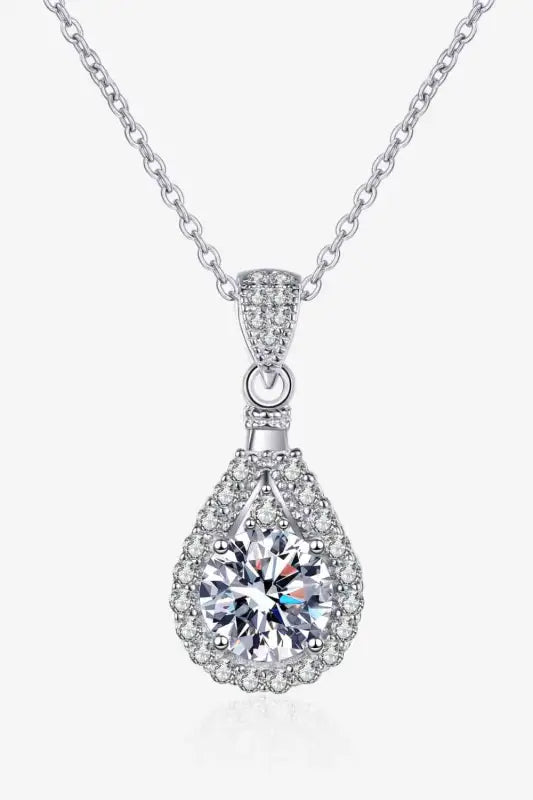 2 Carat Moissanite Teardrop Pendant 925 Sterling Silver Necklace - Silver / One Size - Necklaces