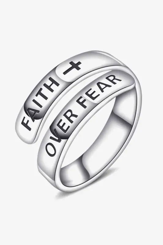 925 Sterling Silver FAITH OVER FEAR Bypass Ring - Ring