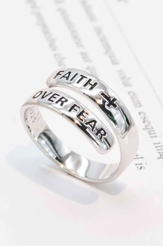 925 Sterling Silver FAITH OVER FEAR Bypass Ring - Silver / One Size - Ring