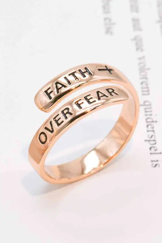 925 Sterling Silver FAITH OVER FEAR Bypass Ring - Rose Gold / One Size - Ring