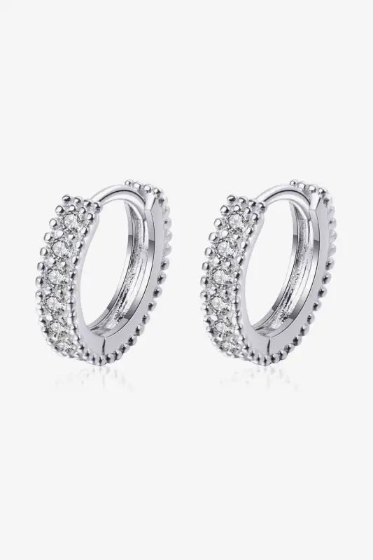 925 Sterling Silver Inlaid Moissanite Huggie Earrings - Silver / One Size - Earrings