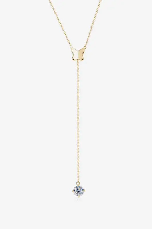 Butterfly Drop Down 1 Carat Moissanite 925 Sterling Silver Necklace - Gold / One Size - Necklaces