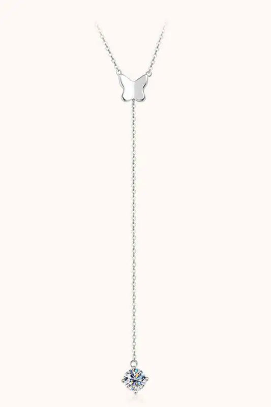 Butterfly Drop Down 1 Carat Moissanite 925 Sterling Silver Necklace - Silver / One Size - Necklaces