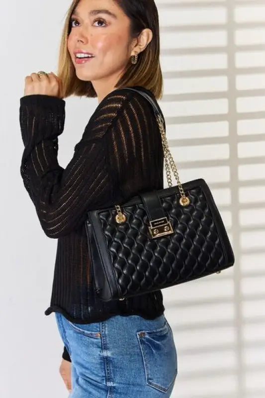 David Jones Quilted PU Leather Handbag - Black / One Size