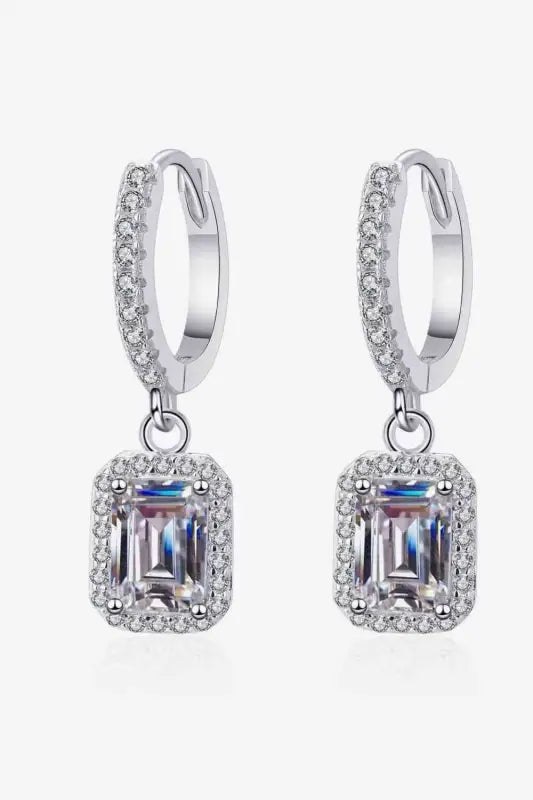 Emerald Cut Moissanite 925 Sterling Silver Drop Earrings - Silver / One Size - Earrings