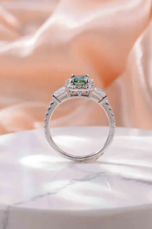 Emerald Cut with Baggets and Halo 1 Carat Moissanite 925 Sterling Silver Ring - Rings