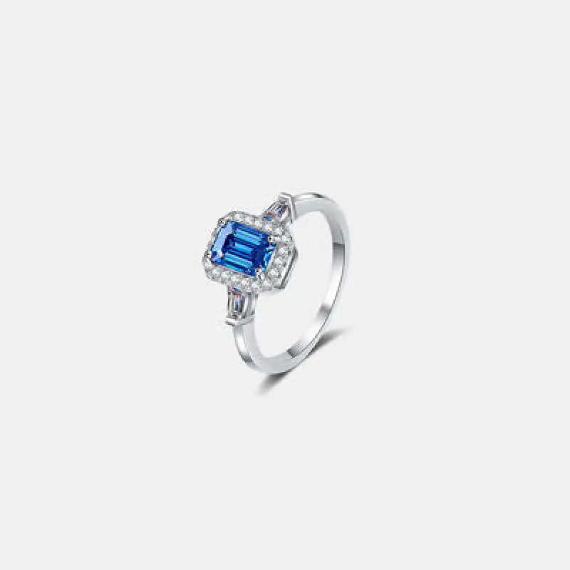 Emerald cut with Halo 1 Carat Moissanite 925 Sterling Silver Ring - Royal Blue / 4 - Rings