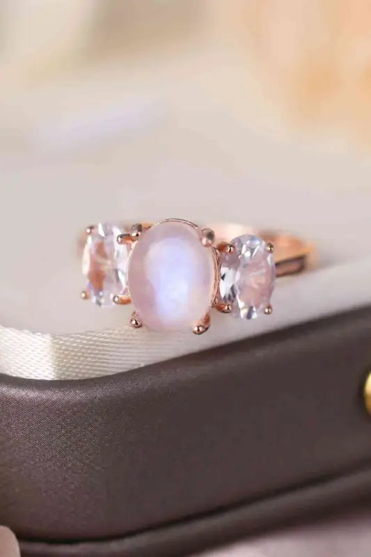 High Quality Natural Moonstone 925 Sterling Silver Three Stone Ring - Ring