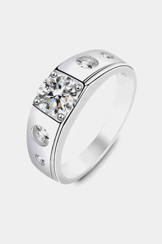 Men’s 1 Carat Moissanite 925 Sterling Silver Ring - Silver / 8 - Rings