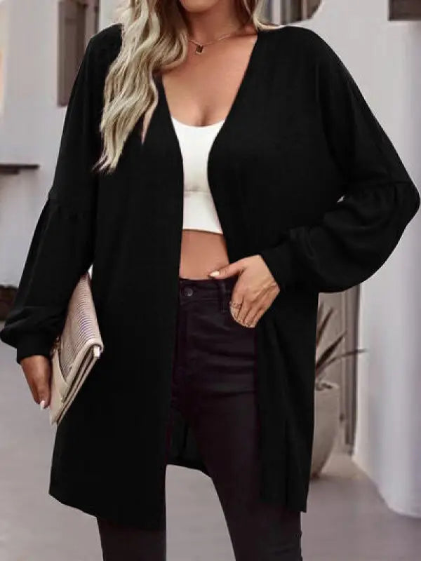 Open Front Long Sleeve Cardigan - Black / S