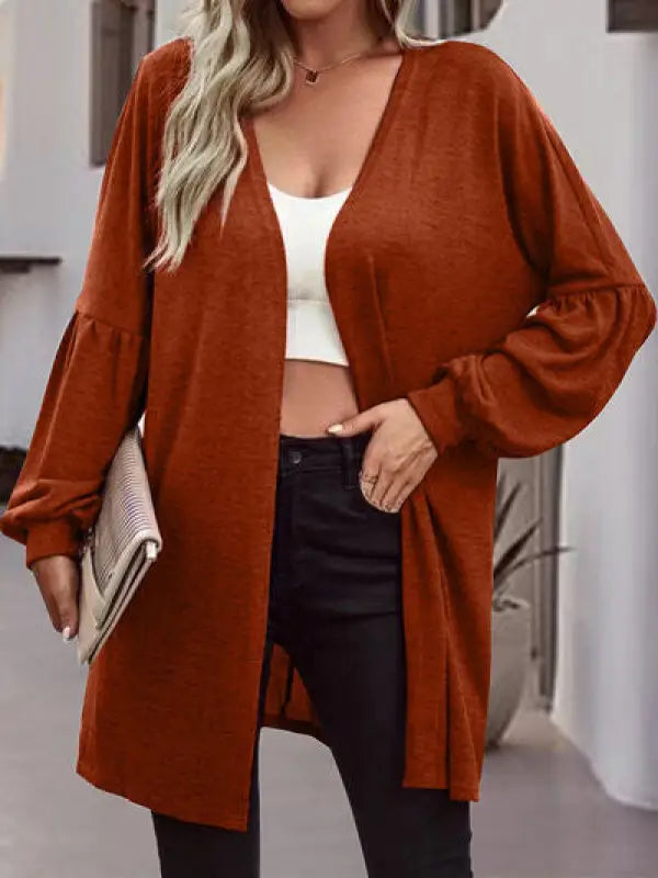 Open Front Long Sleeve Cardigan - Chestnut / S