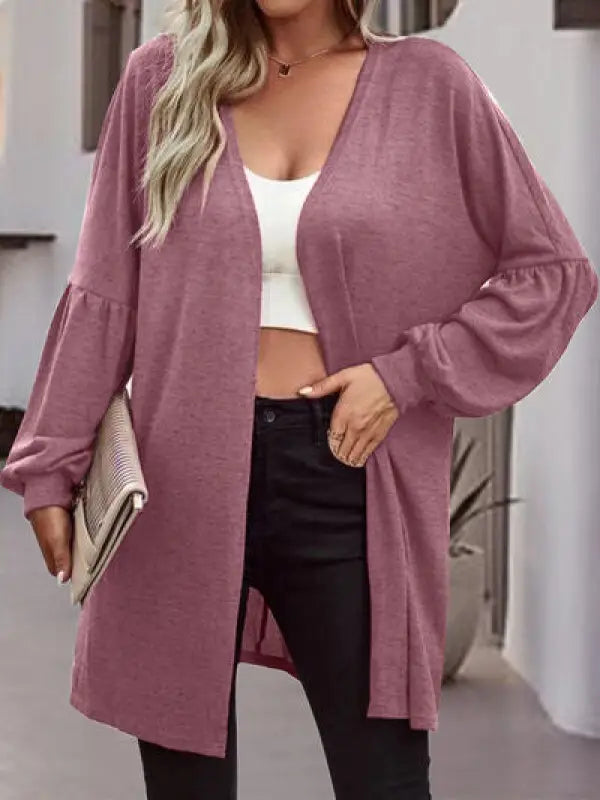 Open Front Long Sleeve Cardigan - Dusty Purple / S