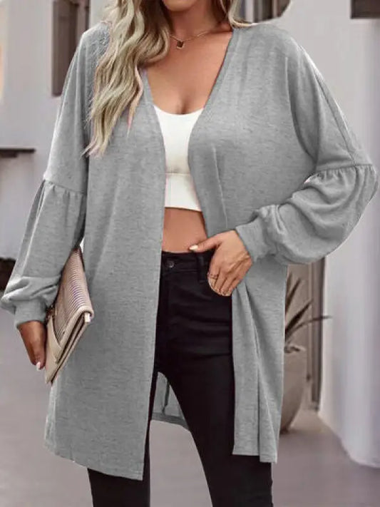 Open Front Long Sleeve Cardigan - Heather Gray / S