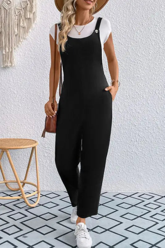 Pocketed Wide Strap Overall - Black / S