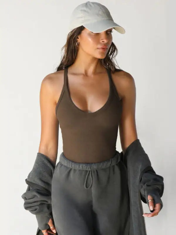 Scoop Neck Wide Strap Tank - Chocolate / S