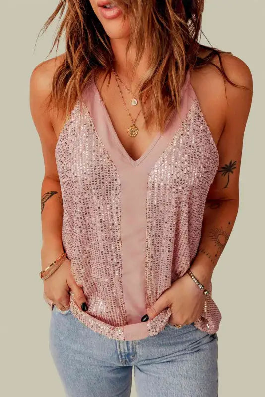 Sequin Racerback Tank - Pink / S