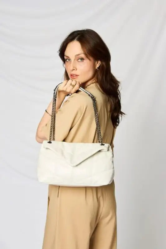 SHOMICO PU Leather Chain Handbag - BEIGE / One Size