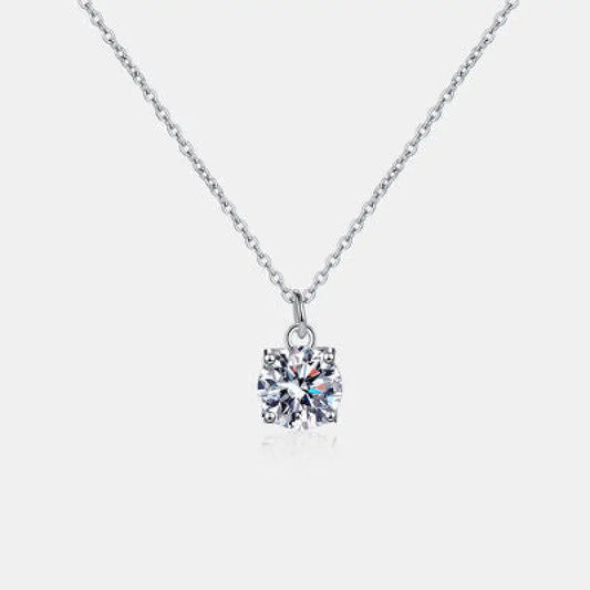 Solitaire 1 Carat Moissanite 925 Sterling Silver Necklace - Silver / One Size - Necklaces