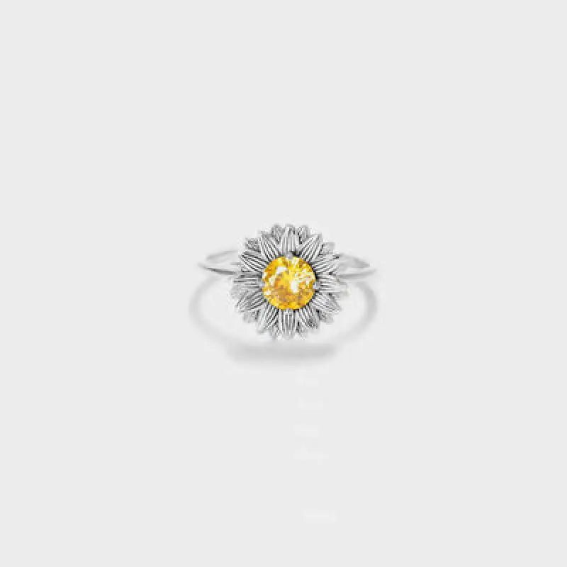 Sunflower Zircon 925 Sterling Silver Ring - Silver / 6 - Ring