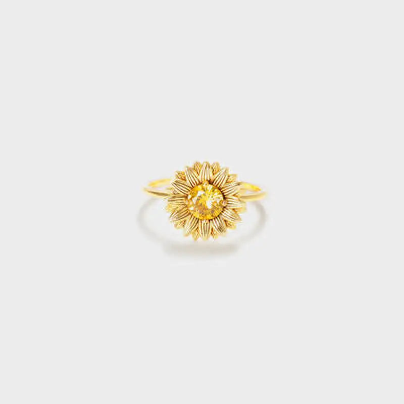 Sunflower Zircon 925 Sterling Silver Ring - Gold / 6 - Ring