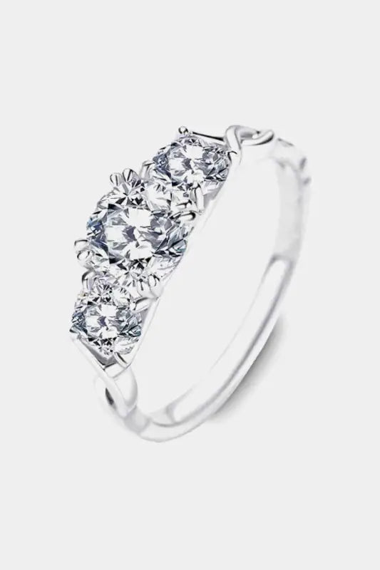 Triple Stone 1 Carat Moissanite 925 Sterling Silver Ring - Silver / 6 - Rings