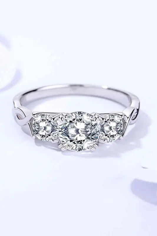 Triple Stone 1 Carat Moissanite 925 Sterling Silver Ring - Rings