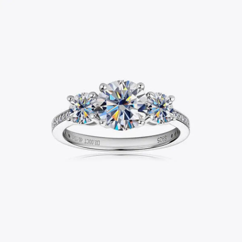 Triple Stone 3 Carat Moissanite 925 Sterling Silver Ring - Silver / 4 - Ring