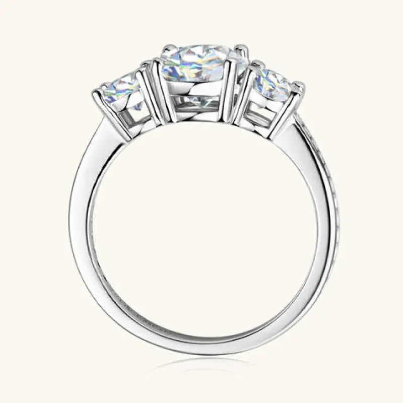 Triple Stone 3 Carat Moissanite 925 Sterling Silver Ring - Ring