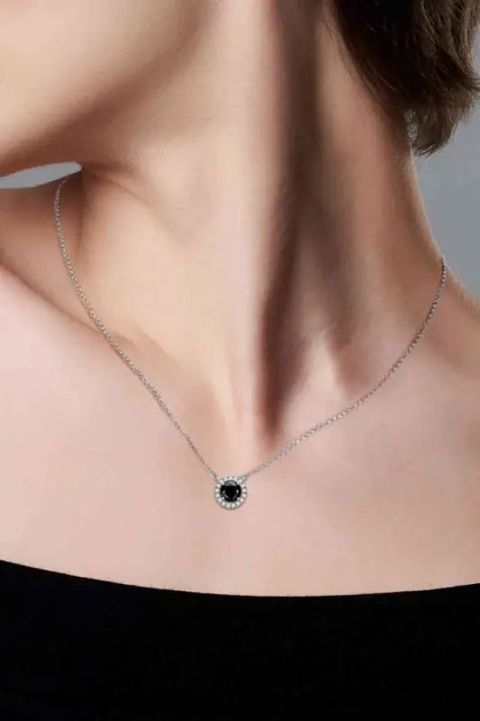 Two-Tone 1 Carat Black Moissanite Round Pendant Necklace - Black / One Size - Necklaces