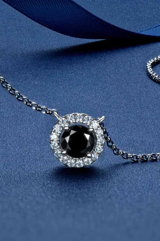 Two-Tone 1 Carat Black Moissanite Round Pendant Necklace - Black / One Size - Necklaces