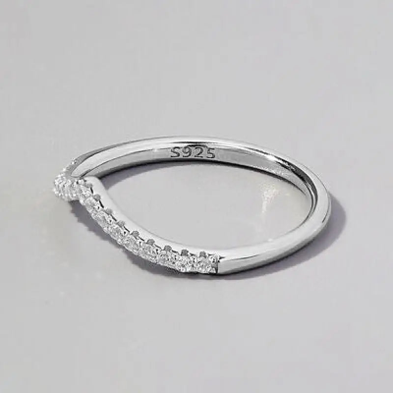 V Shape Inlaid Zircon 925 Sterling Silver Ring - Ring