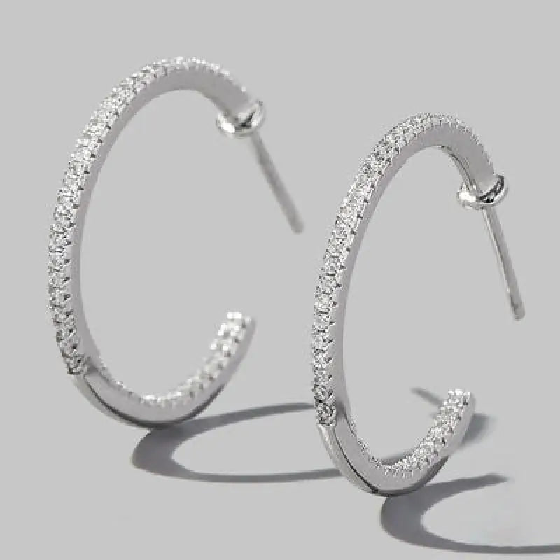 Zircon 925 Sterling Silver C-Hoop Earrings - Silver / One Size